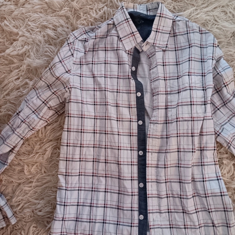 BEVERLY HILLS POLO CLUB boys long sleeve Plaid shirt White, Gray, Red Size S